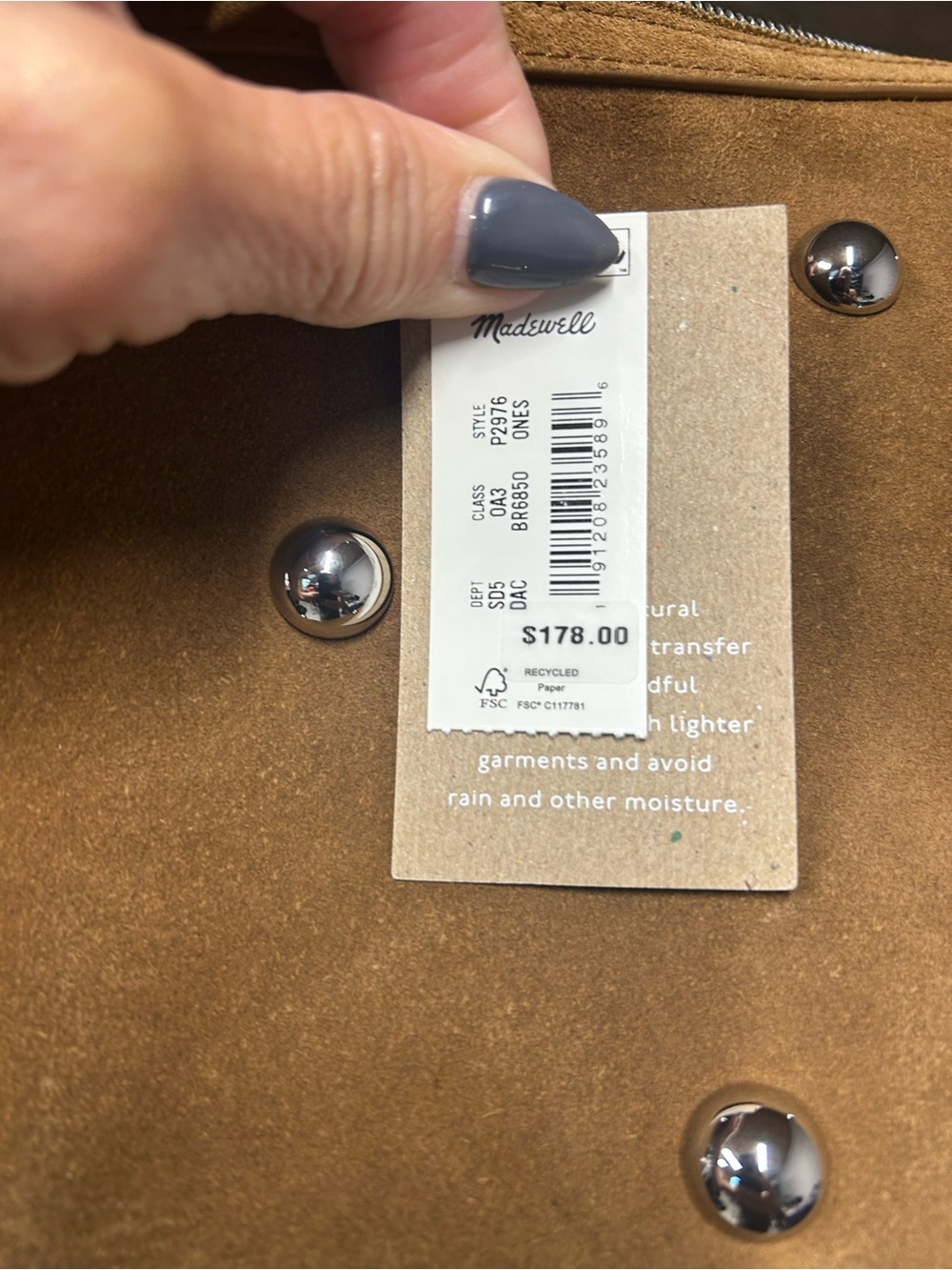 Madewell Suede Crescent Bag in Camel with Silver Studs - Picture 2 of 6